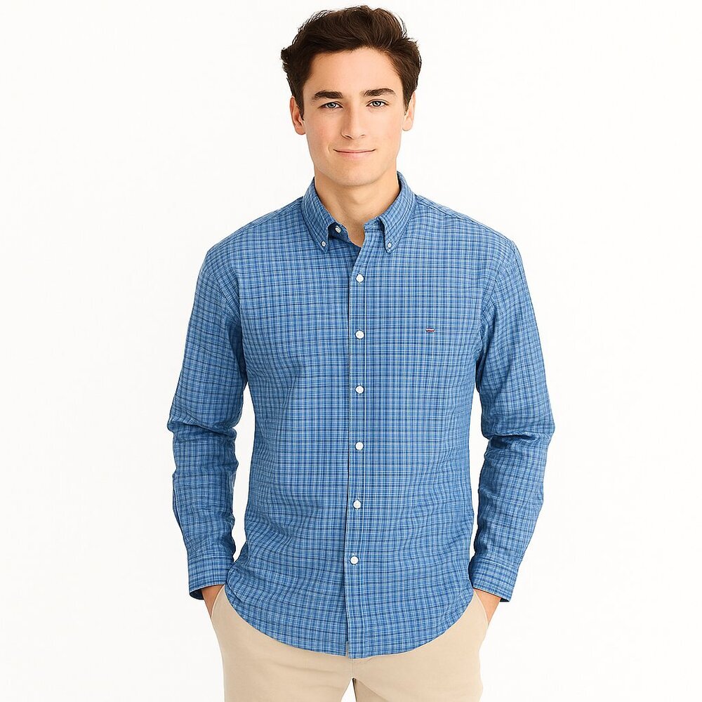 Vineyard Vines Whale Shirt Mens Medium Blue Plaid Button-Down Preppy Casualcore
